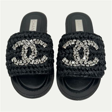 zara chanel vintage crystal signature cc mules|CHANEL Raffia Crystal CC Mules Sandals 36 Black.